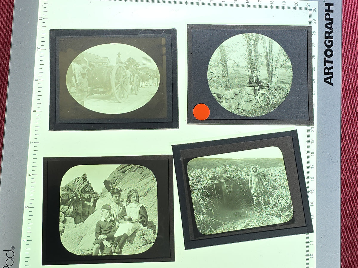Large Grouping of 225+ Antique Magic Lantern Glass Slides including Travel, Coastal, Farming, and Boating Subjects