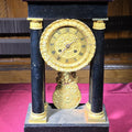 Lot 091 - Antique French Portico Mantel Clock with Gilt Brass Dial and Pendulum, 17-1/2" H