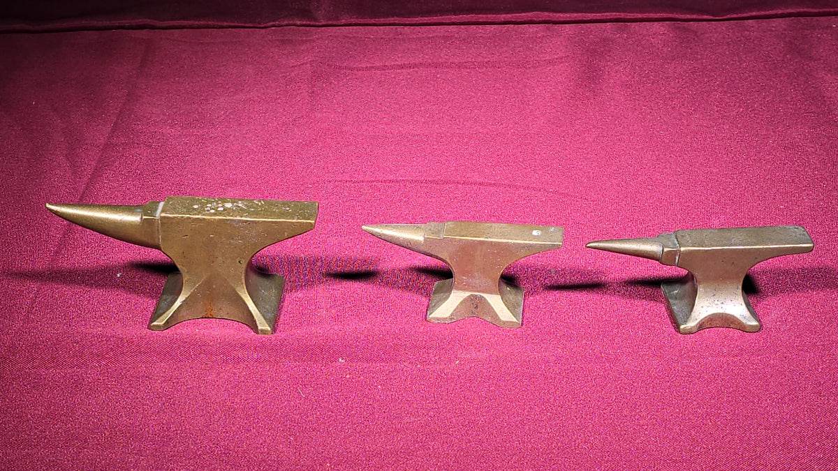 Trio of Vintage Miniature Brass Anvils