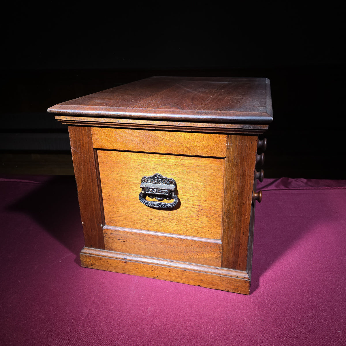 Antique Wooden Machinist's Tool Chest with Four Drawers and Hinged Lid