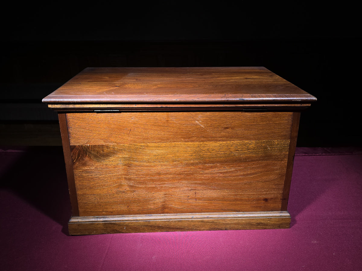Antique Wooden Machinist's Tool Chest with Four Drawers and Hinged Lid