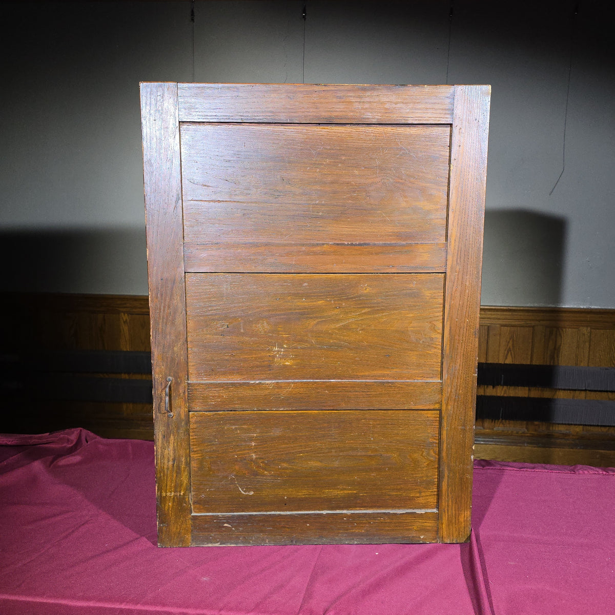 Antique Oak Wall-Mount Tool Cabinet with Hinged Fold-Out Doors