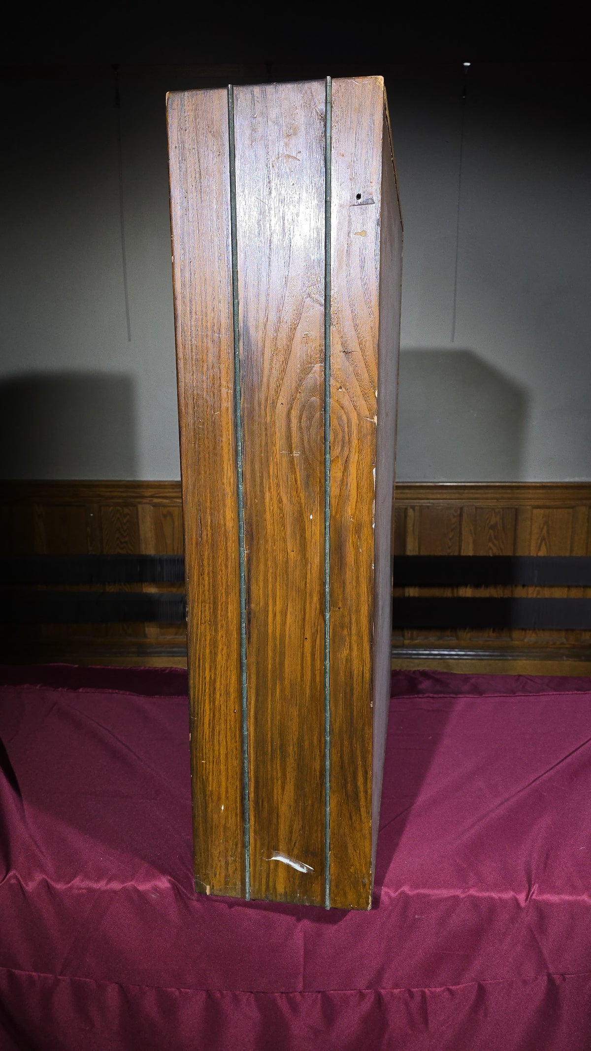 Antique Oak Wall-Mount Tool Cabinet with Hinged Fold-Out Doors