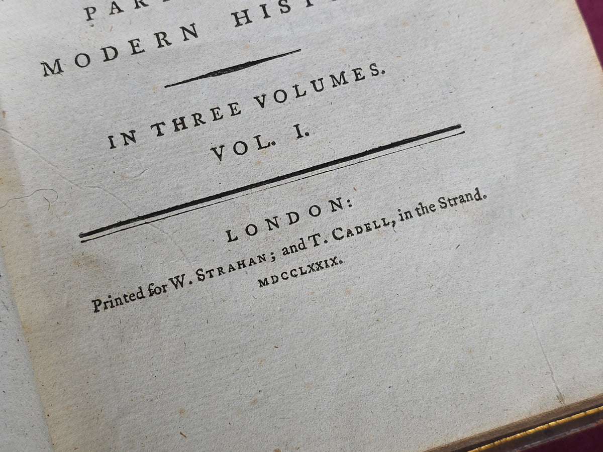 "Elements of General History" Antique Three-Volume History Book Set by Abbe Millot, Published by W. Strahan and T. Cadell, London, 1779