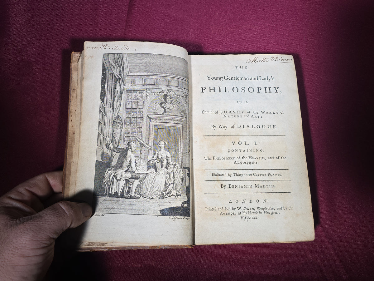 "The Young Gentleman and Lady's Philosophy" Antique Astronomy and Natural Philosophy Book, Vol. I, by Benjamin Martin, with Copper-Plate Engravings, Published by W. Owen, London, 1759