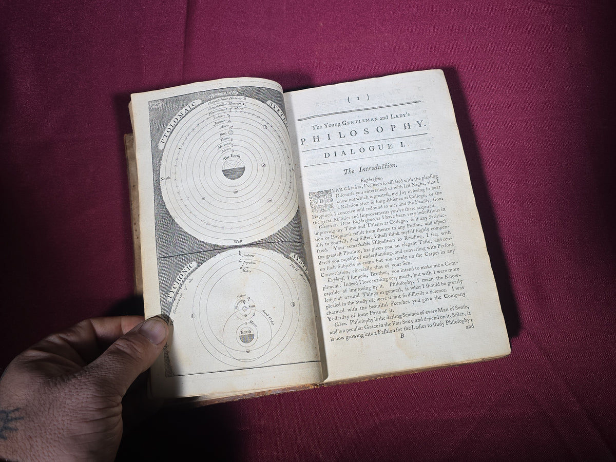 "The Young Gentleman and Lady's Philosophy" Antique Astronomy and Natural Philosophy Book, Vol. I, by Benjamin Martin, with Copper-Plate Engravings, Published by W. Owen, London, 1759