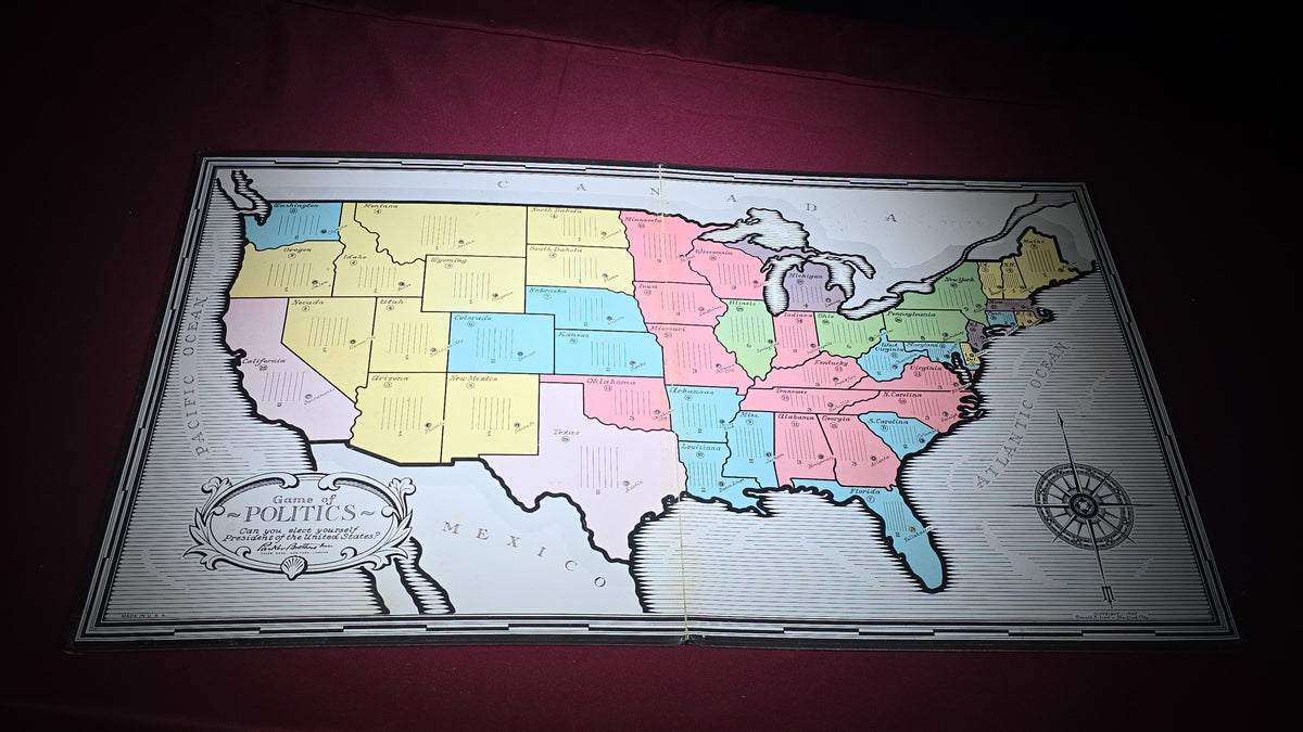 Antique Oswald B. Lord's Game of Politics Board Game, Published by Parker Brothers, 1935