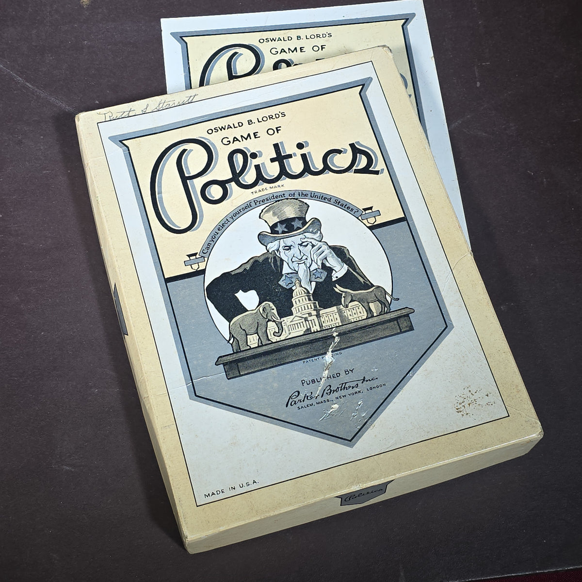 Antique Oswald B. Lord's Game of Politics Board Game, Published by Parker Brothers, 1935