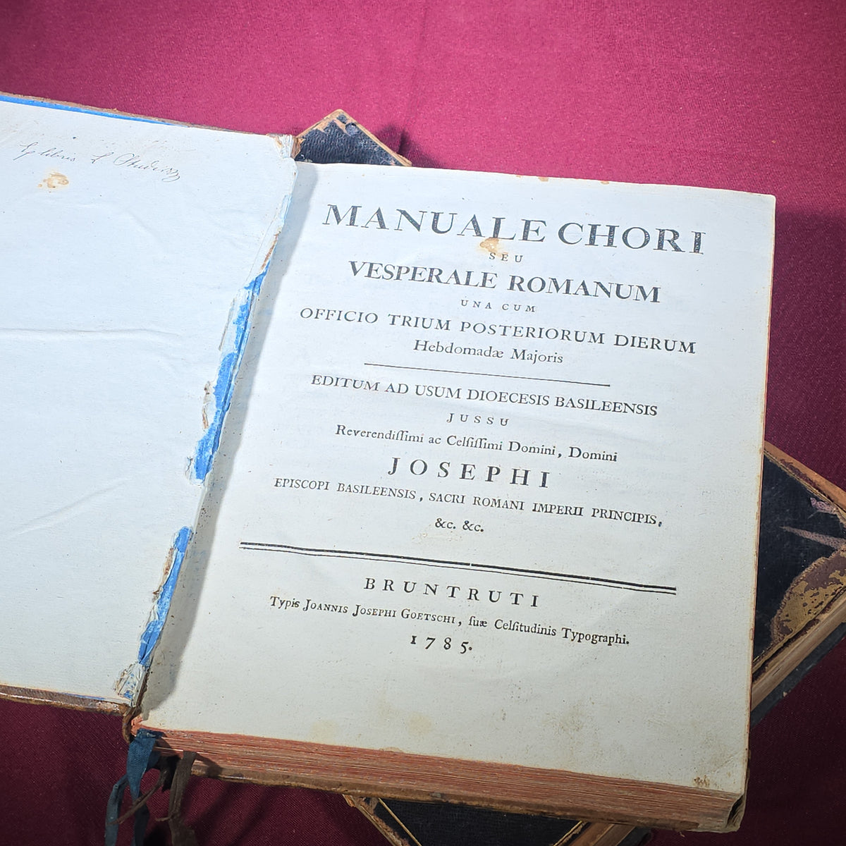 Pair of Antique Latin Books including "Provinciale" by Gulielmo Lyndwood, Oxford, 1679, and "Manuale Chori seu Vesperale Romanum," Bruntruti, 1785