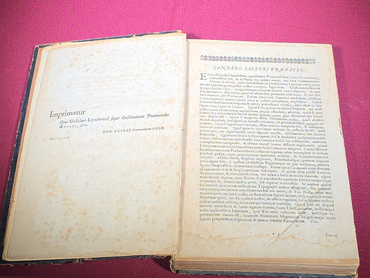 Pair of Antique Latin Books including "Provinciale" by Gulielmo Lyndwood, Oxford, 1679, and "Manuale Chori seu Vesperale Romanum," Bruntruti, 1785