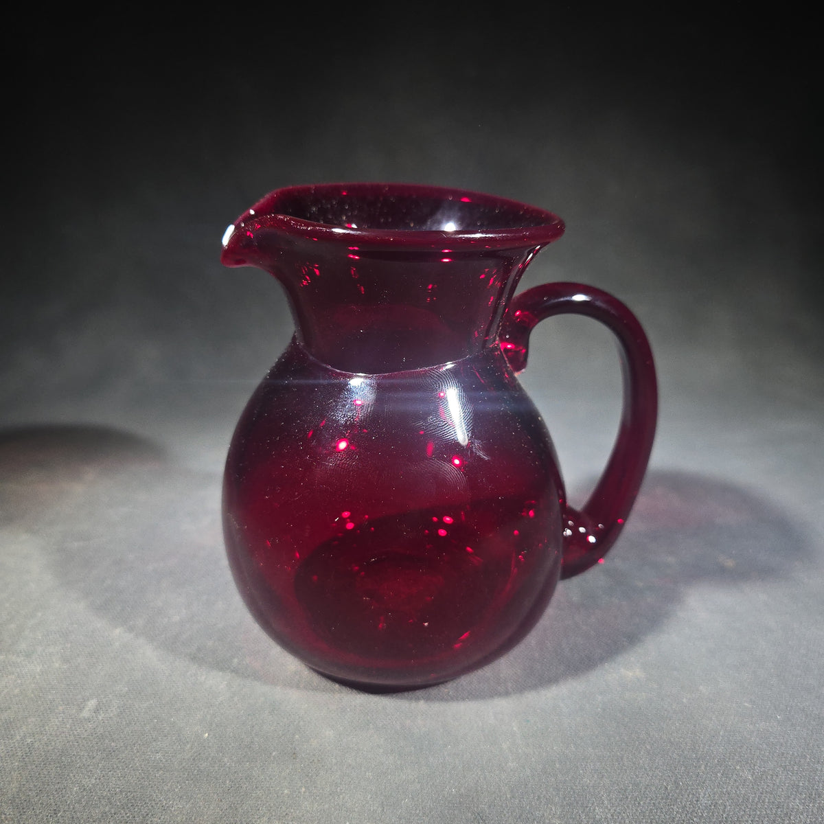 Vintage Cranberry Glass Miniature Pitcher, Signed by Chet Cole