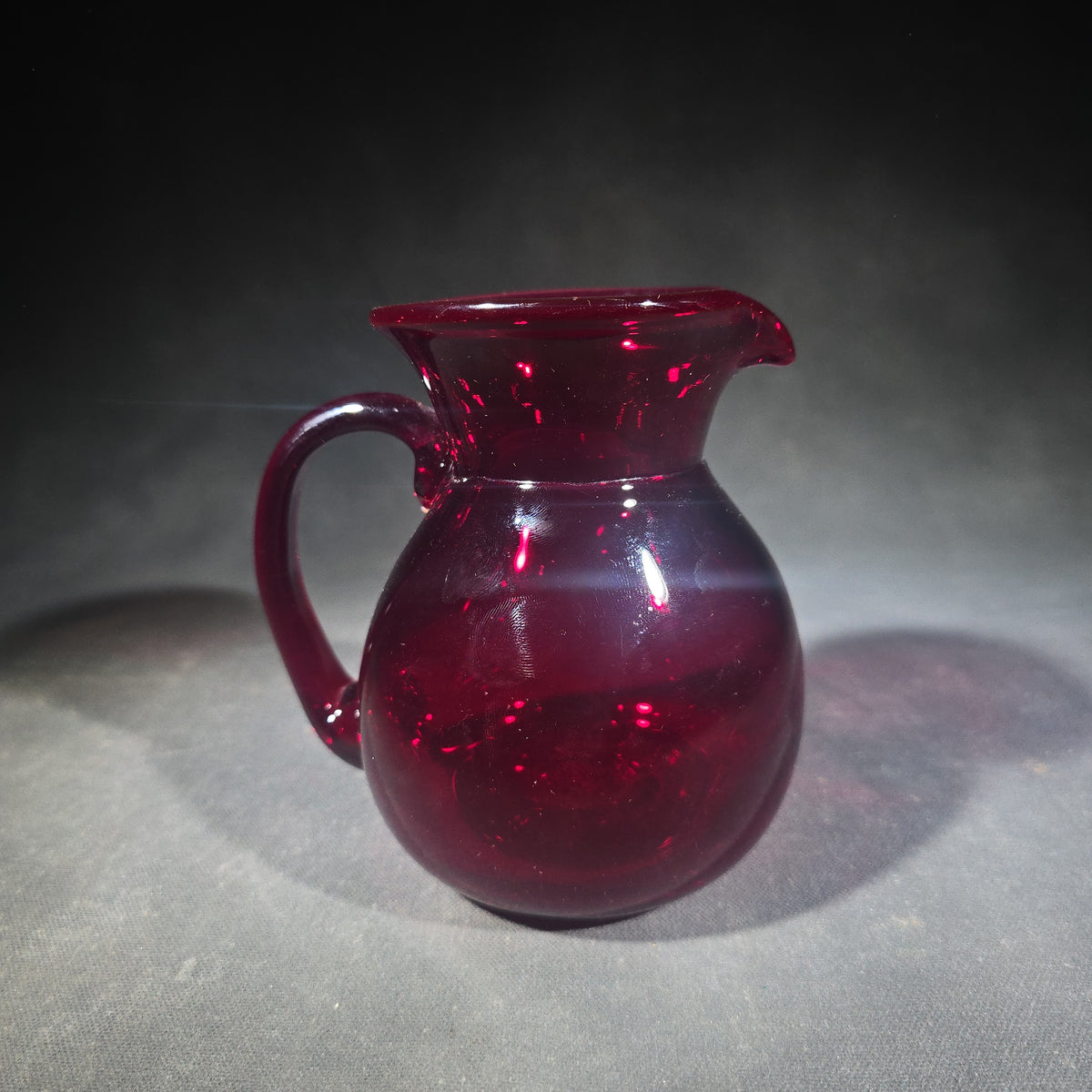Vintage Cranberry Glass Miniature Pitcher, Signed by Chet Cole