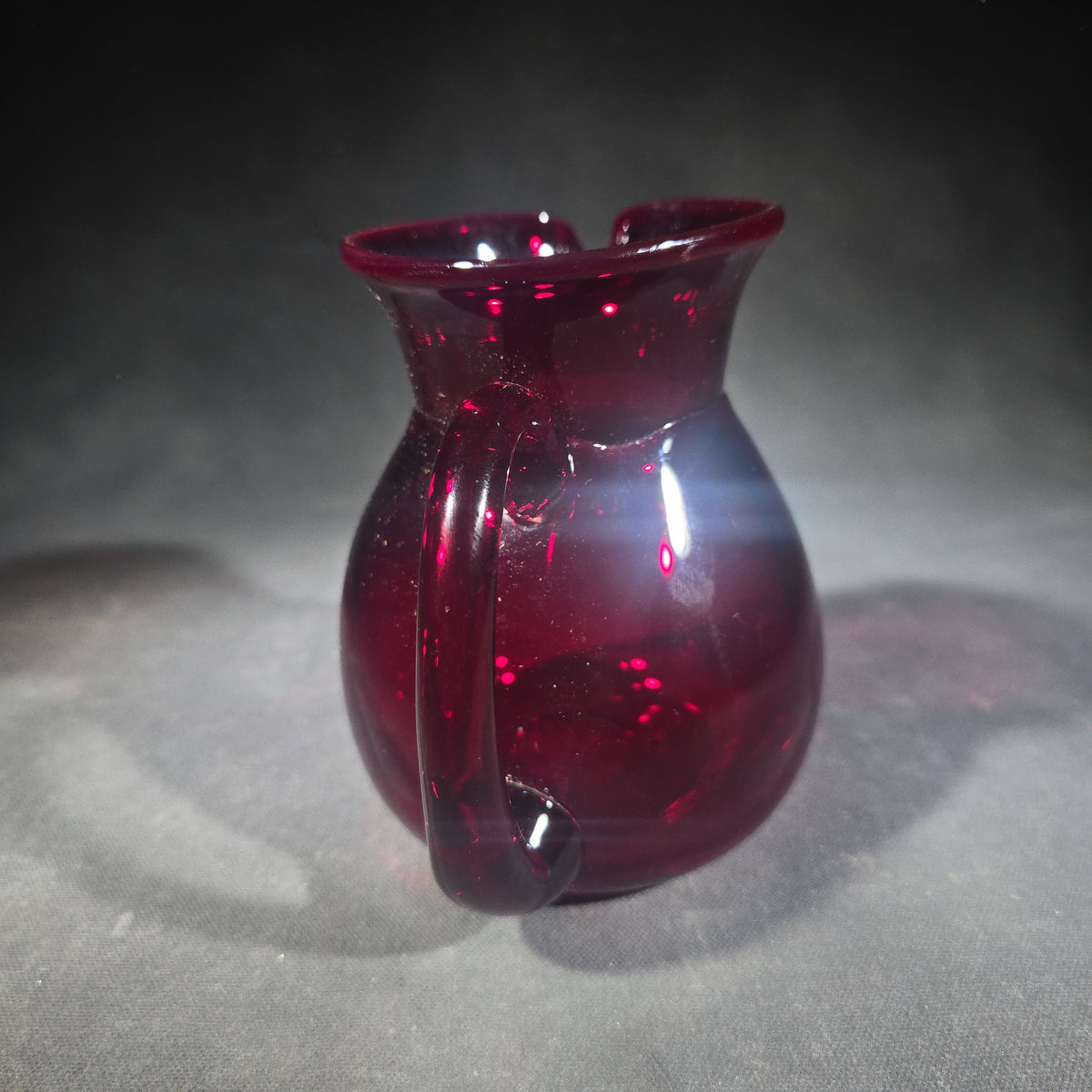 Vintage Cranberry Glass Miniature Pitcher, Signed by Chet Cole