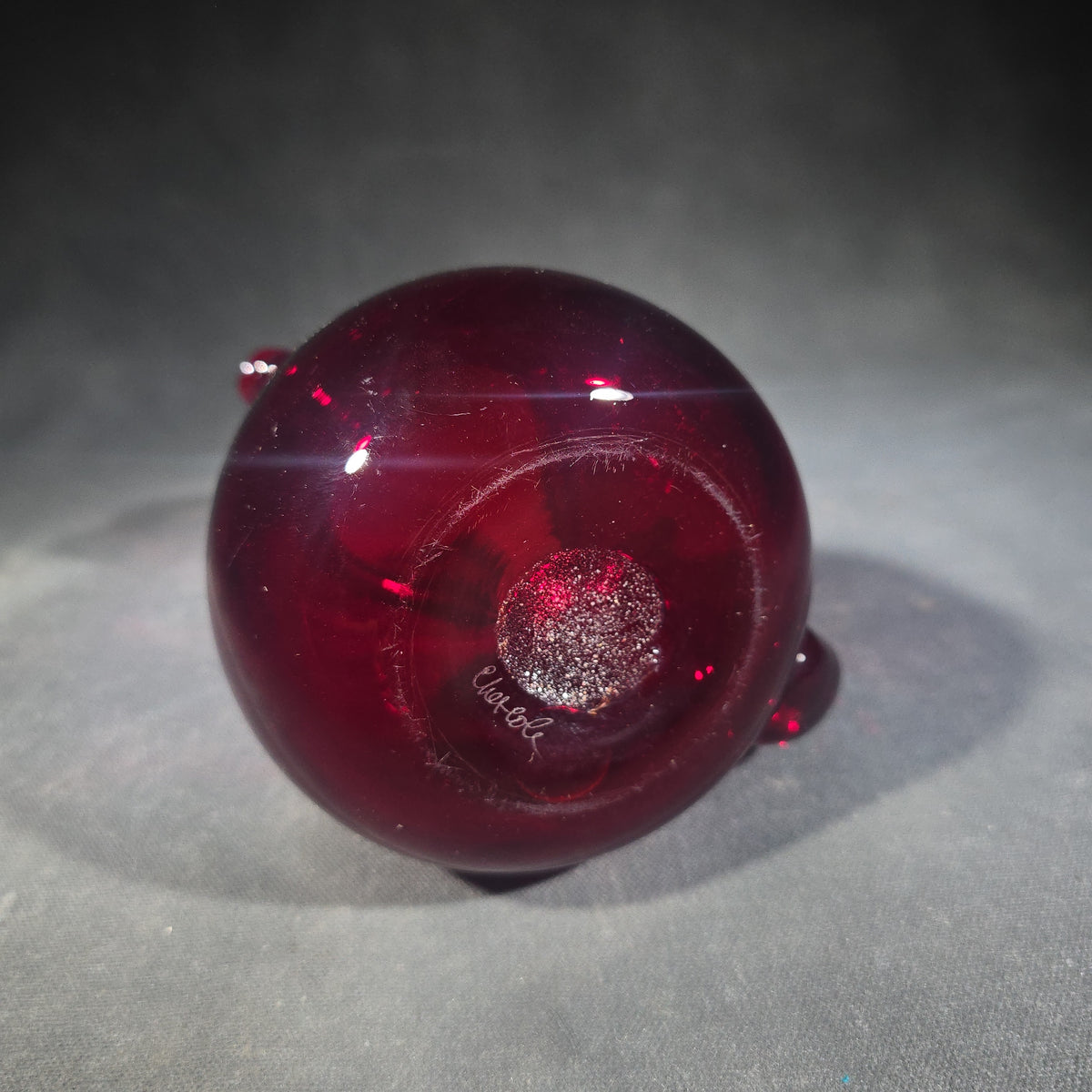 Vintage Cranberry Glass Miniature Pitcher, Signed by Chet Cole