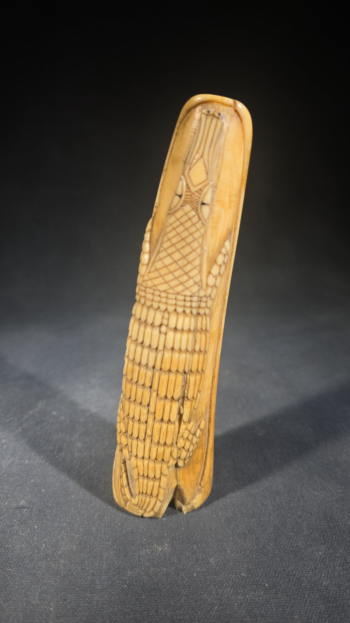 Antique Hand-Carved Ivory Tusk with Crocodile in Relief