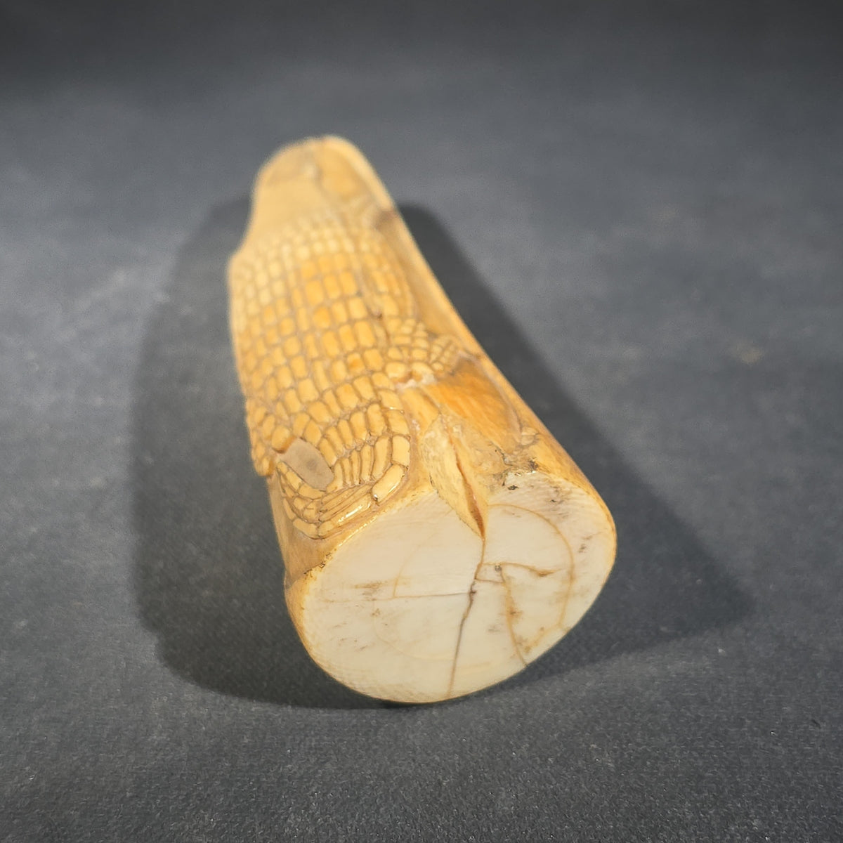 Antique Hand-Carved Ivory Tusk with Crocodile in Relief