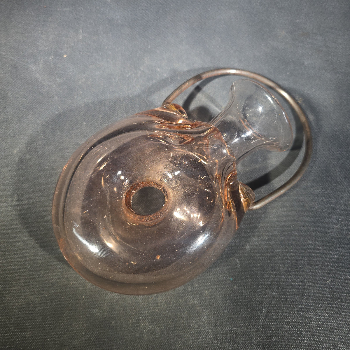 Vintage Pink Glass Donut Vessel with Applied Handle, Signed by Chet Cole