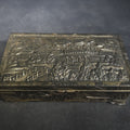 Lot 011 - Vintage Japanese Metal Trinket Box with Relief Landscape of Pagodas, Bridge, and Trees