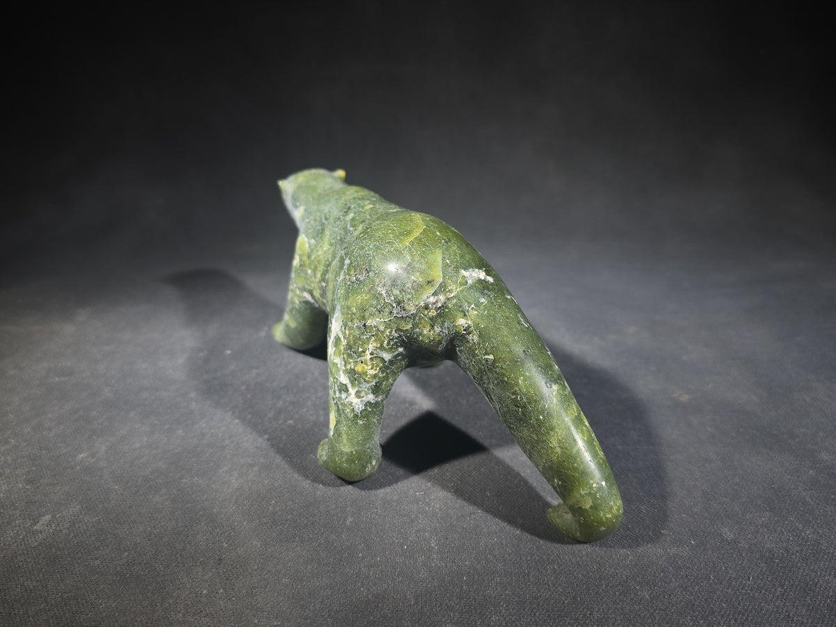 Vintage Inuit Carved Green Soapstone Walking Polar Bear, Signed Pauloosie Adamie