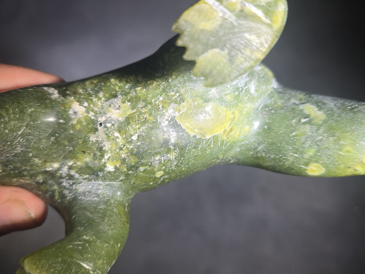Vintage Inuit Carved Green Soapstone Walking Polar Bear, Signed Pauloosie Adamie