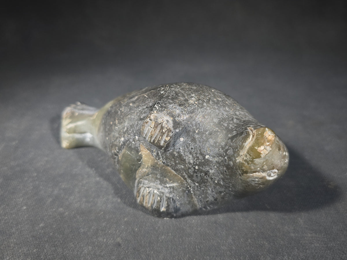 Vintage Inuit Carved Soapstone Seal Figure by Pauloosie Thomas