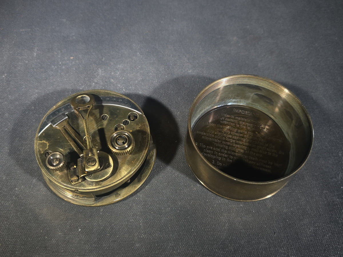 Vintage Reproduction Brass Pocket Sextant with Threaded Case, Stanley London, 1911 Model