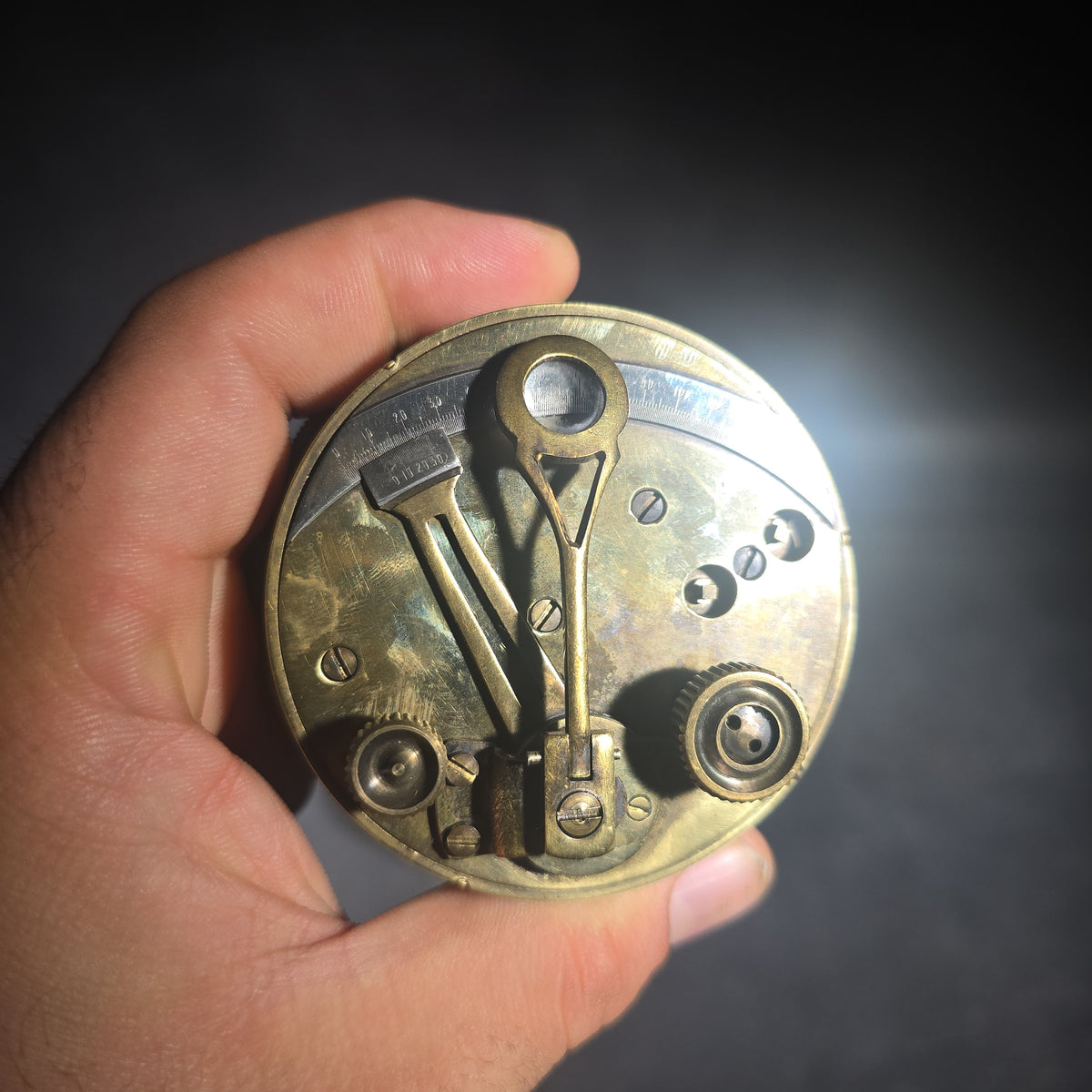 Vintage Reproduction Brass Pocket Sextant with Threaded Case, Stanley London, 1911 Model