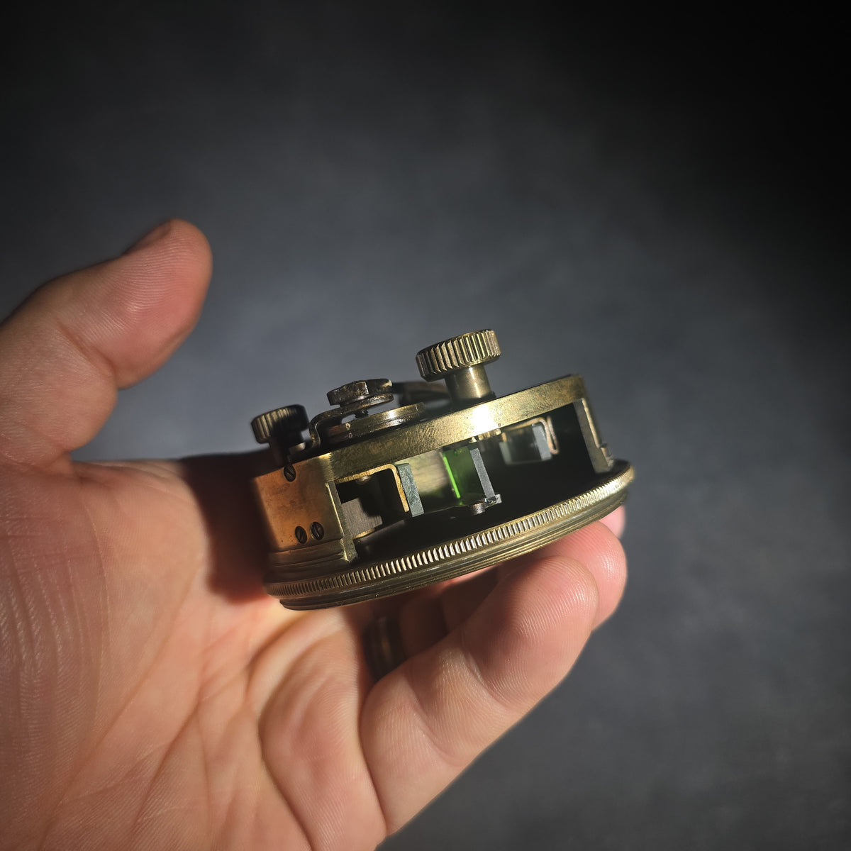 Vintage Reproduction Brass Pocket Sextant with Threaded Case, Stanley London, 1911 Model