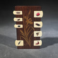 Lot 005 - Antique Japanese Shibayama-Style Inlaid Wood Whist Marker with Hand-Painted Insect Tablets and Iris Inlay
