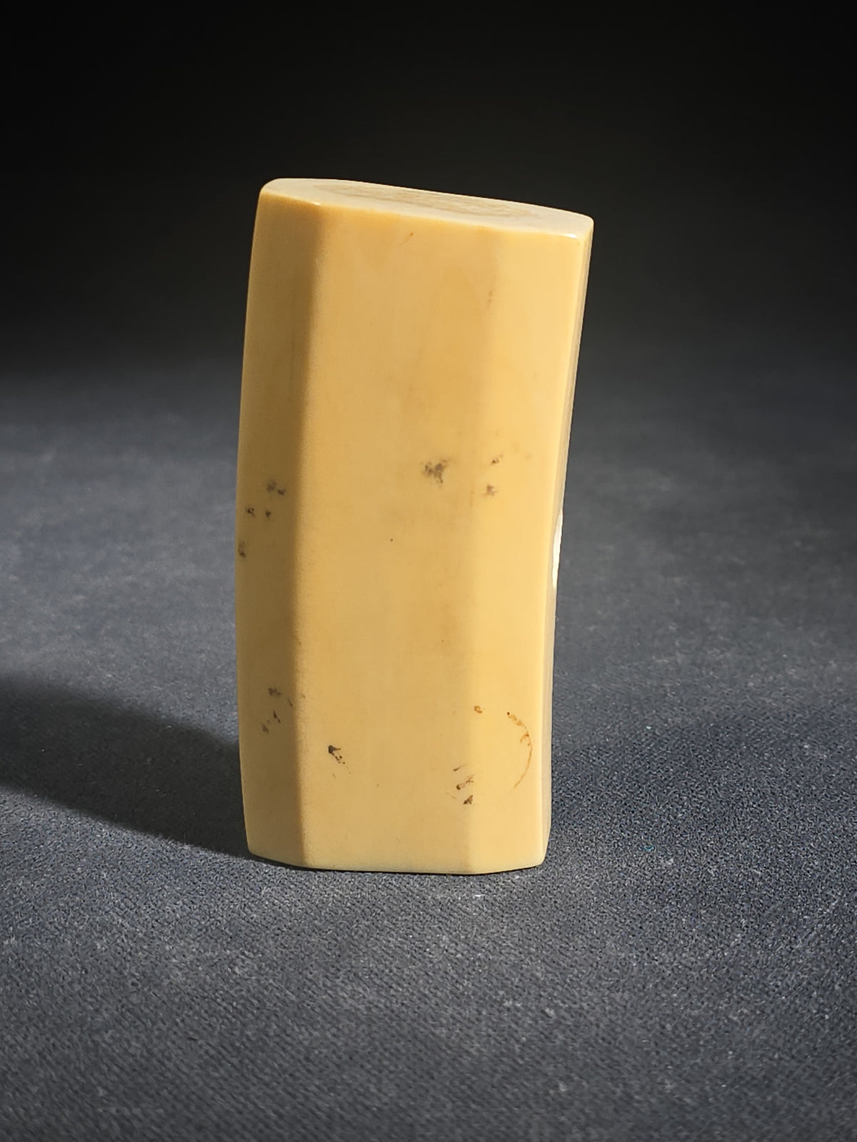Antique Carved Ivory Piece with Panther Head in Relief, Drilled Side Hole