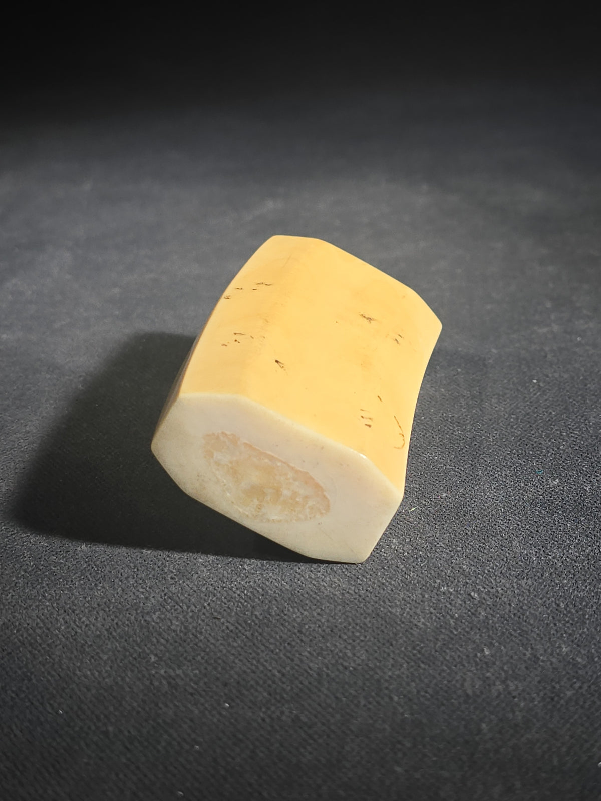 Antique Carved Ivory Piece with Panther Head in Relief, Drilled Side Hole