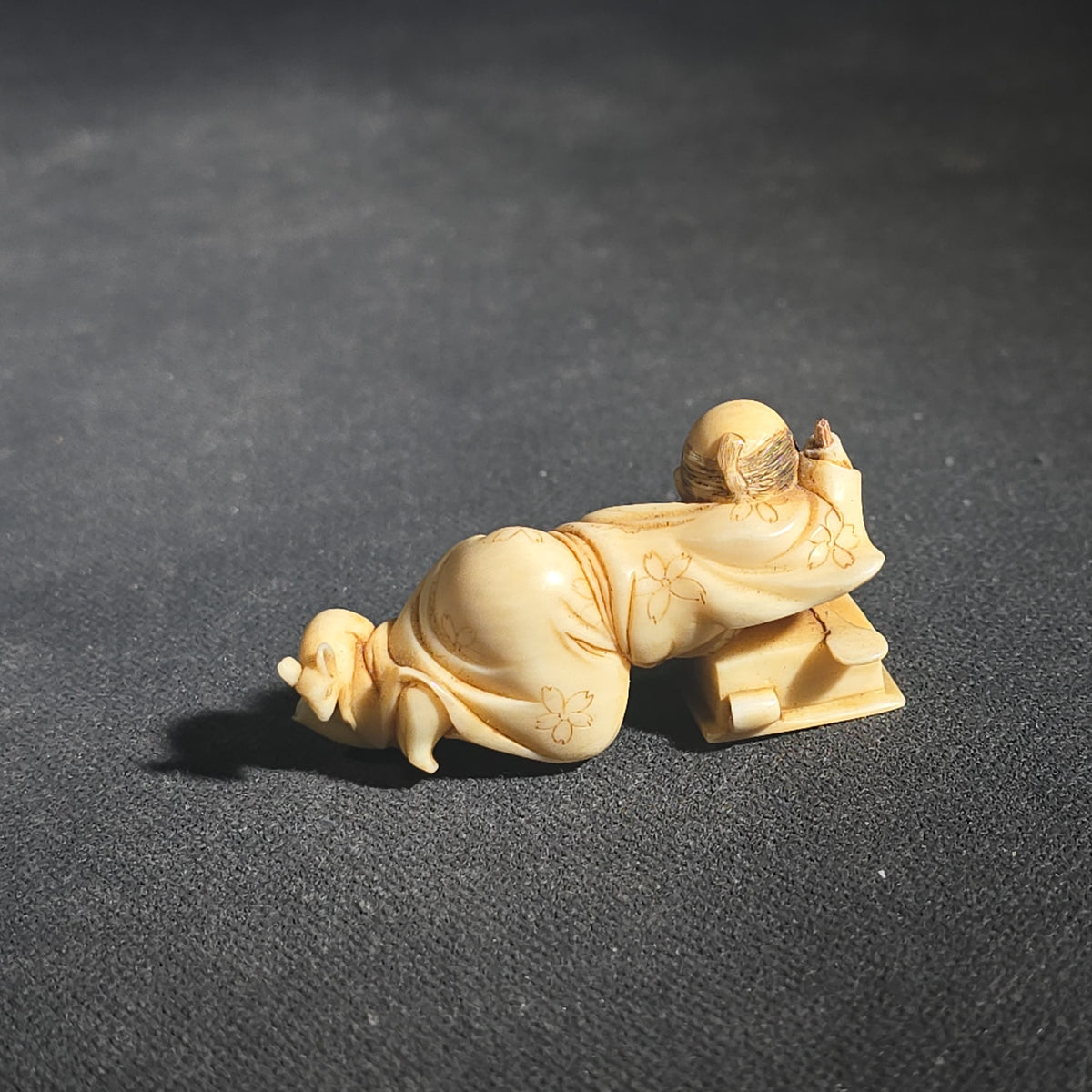 Trio of Antique Japanese Carved and Polychrome-Tinted Ivory Netsuke Figures