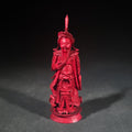 Lot 102 - Antique Red-Dyed Carved Ivory Chinese Figural Chess Piece, Bearded Warrior King with Elaborate Headdress and Armor