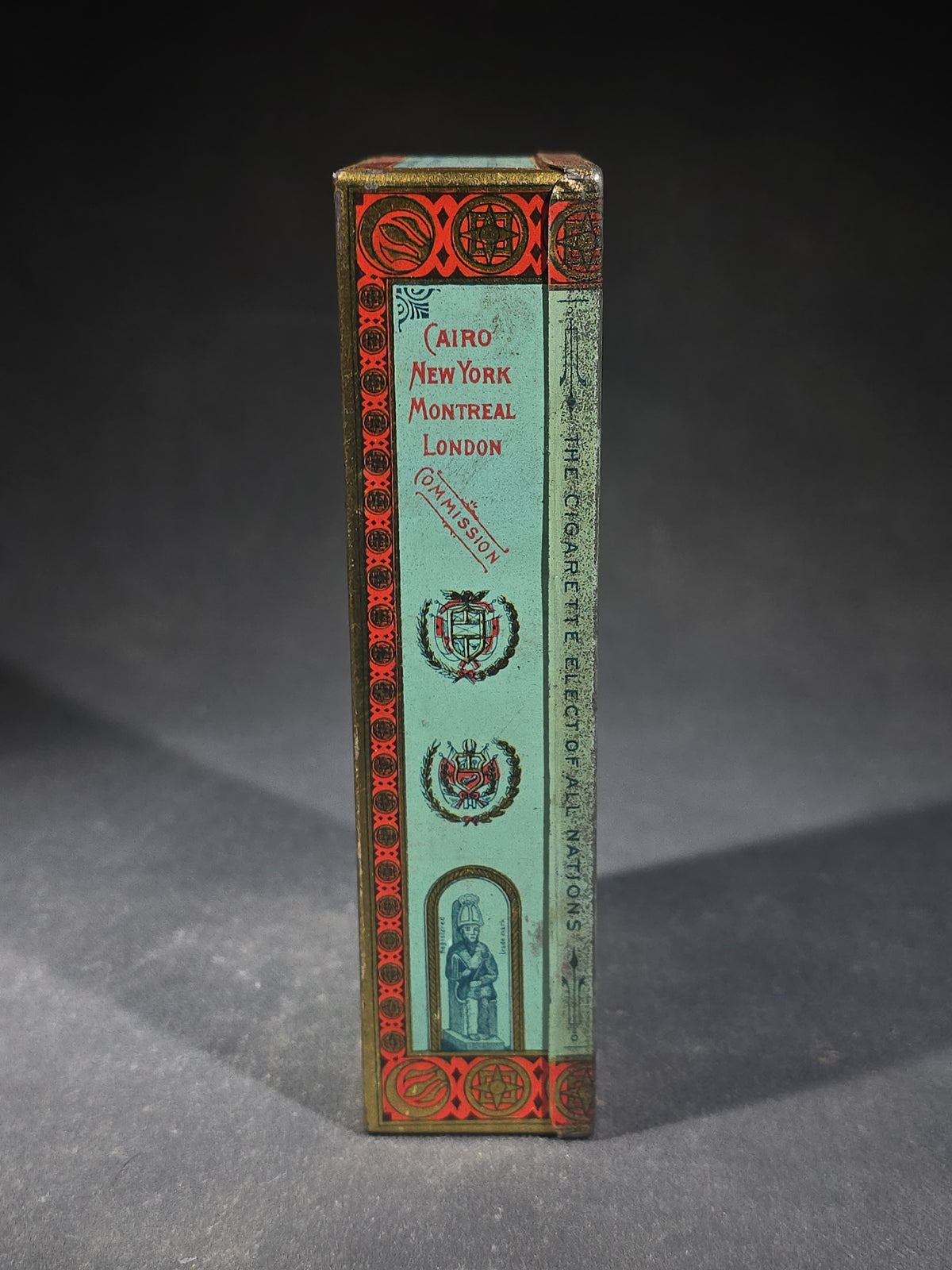 Antique M. Melachrino & Co. Egyptian Cigarettes No. 4 Tin Lithograph 50-Count Cigarette Tin, Cairo, Egypt