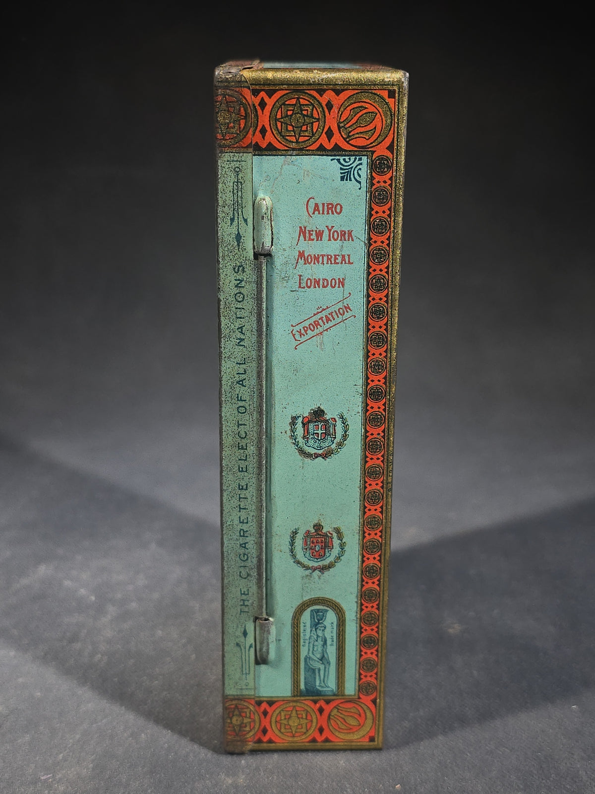 Antique M. Melachrino & Co. Egyptian Cigarettes No. 4 Tin Lithograph 50-Count Cigarette Tin, Cairo, Egypt