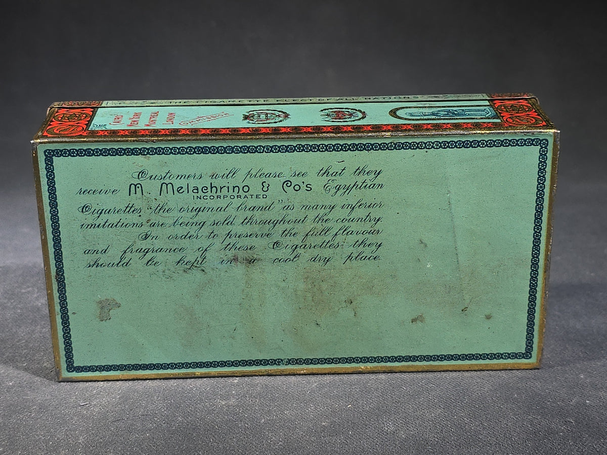Antique M. Melachrino & Co. Egyptian Cigarettes No. 4 Tin Lithograph 50-Count Cigarette Tin, Cairo, Egypt