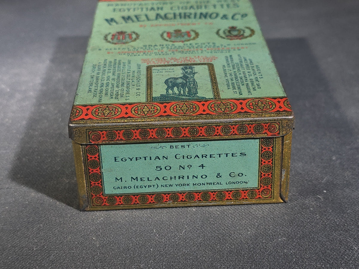Antique M. Melachrino & Co. Egyptian Cigarettes No. 4 Tin Lithograph 50-Count Cigarette Tin, Cairo, Egypt
