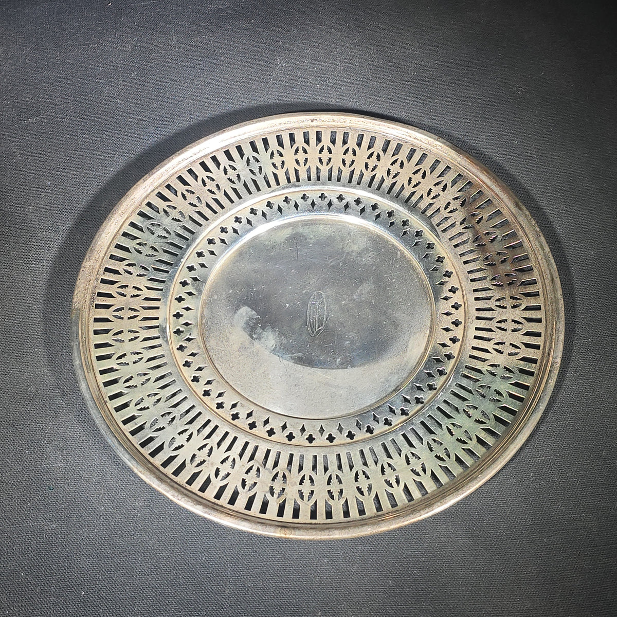 Sterling Silver Reticulated Plate with Engraved "O" Monogram, Manufactured by William B. Durgin Co., Pattern No. 32