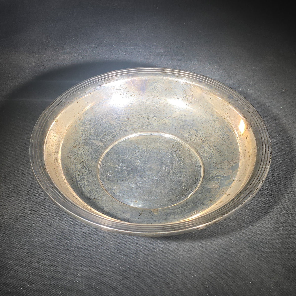 Sterling Silver Bowl with Concentric Ring Rim, Hallmarked with Lion Passant, Pattern Number 84