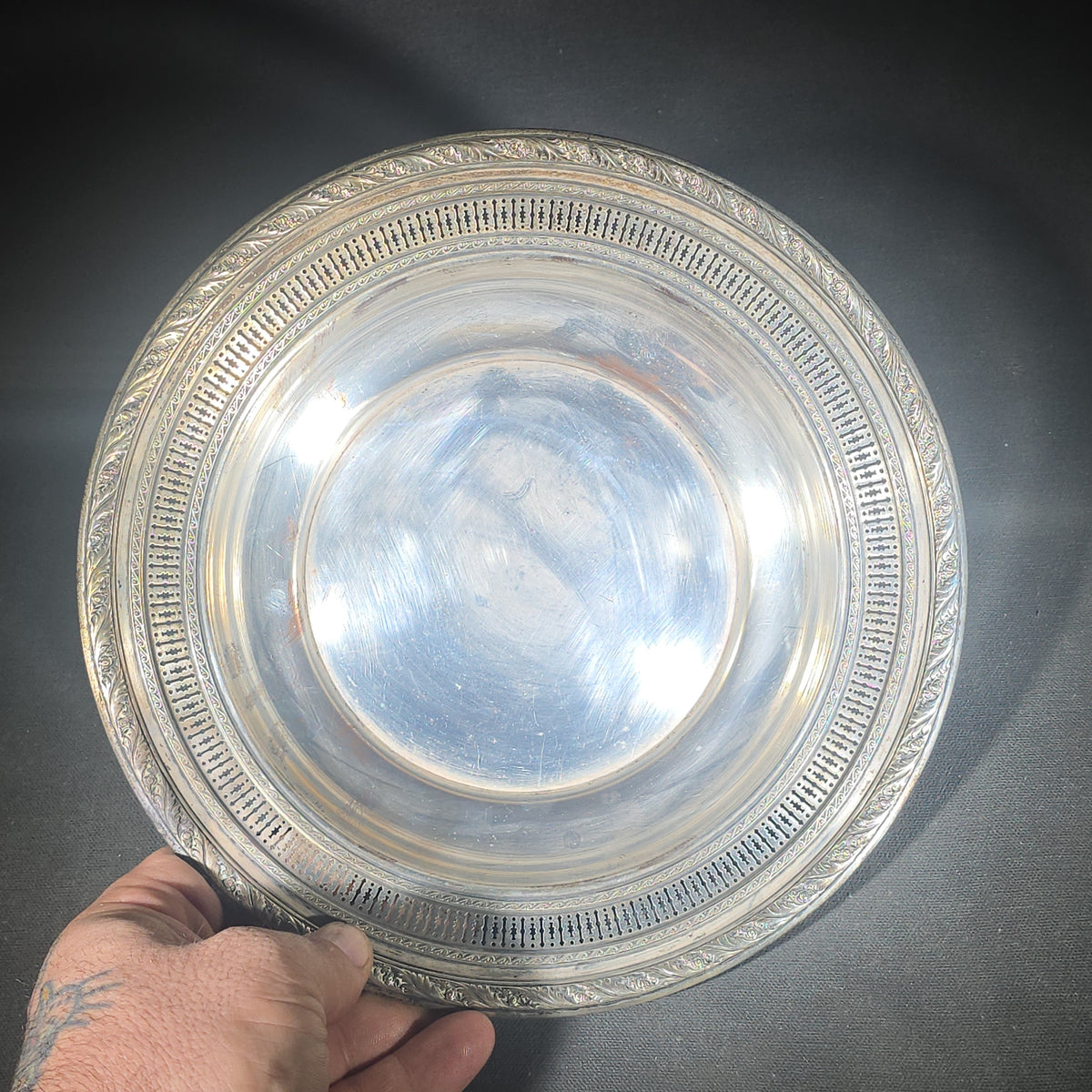 Sterling Silver Pierced Bowl with Foliate Rim, Manufactured by Wallace Silversmiths, Pattern 4061-3