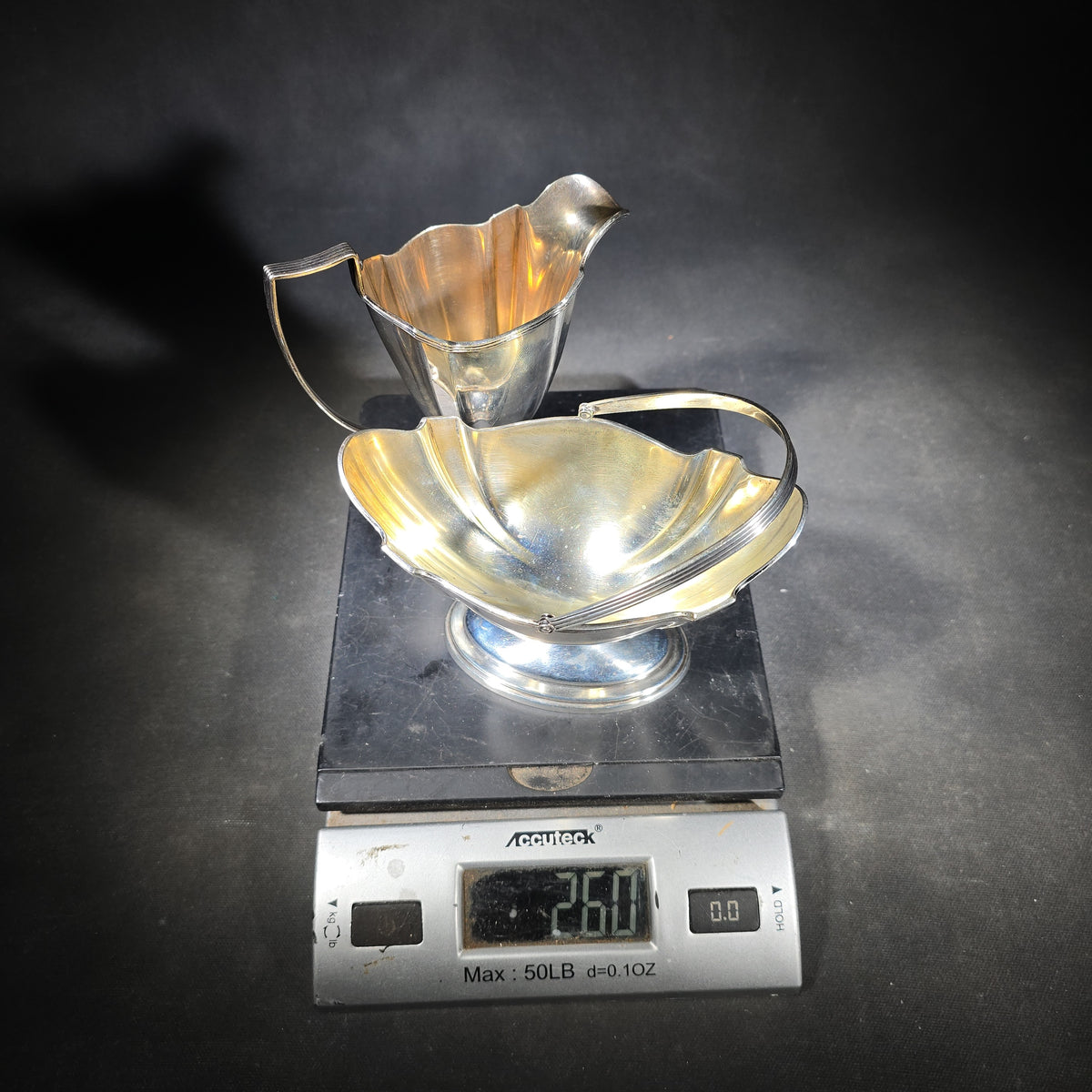 Sterling Silver Sugar Basket and Creamer in the Plymouth Pattern, Manufactured by Gorham