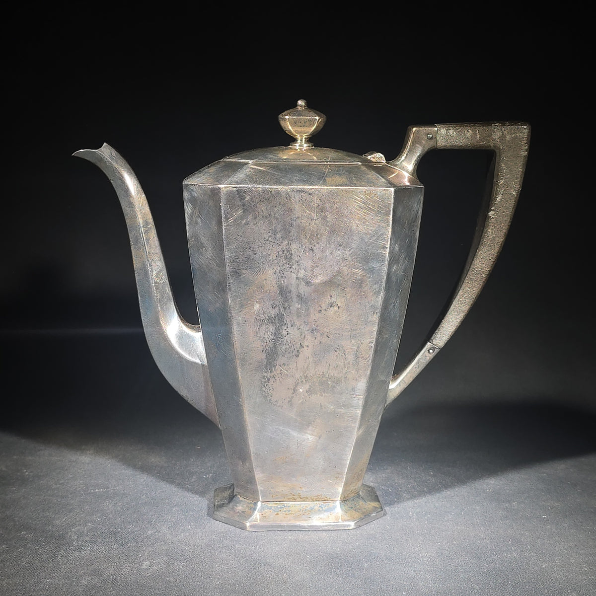 Sterling Silver Monogrammed Coffee Pot with Wooden Handle, Bigelow, Kennard & Co., Boston, Massachusetts