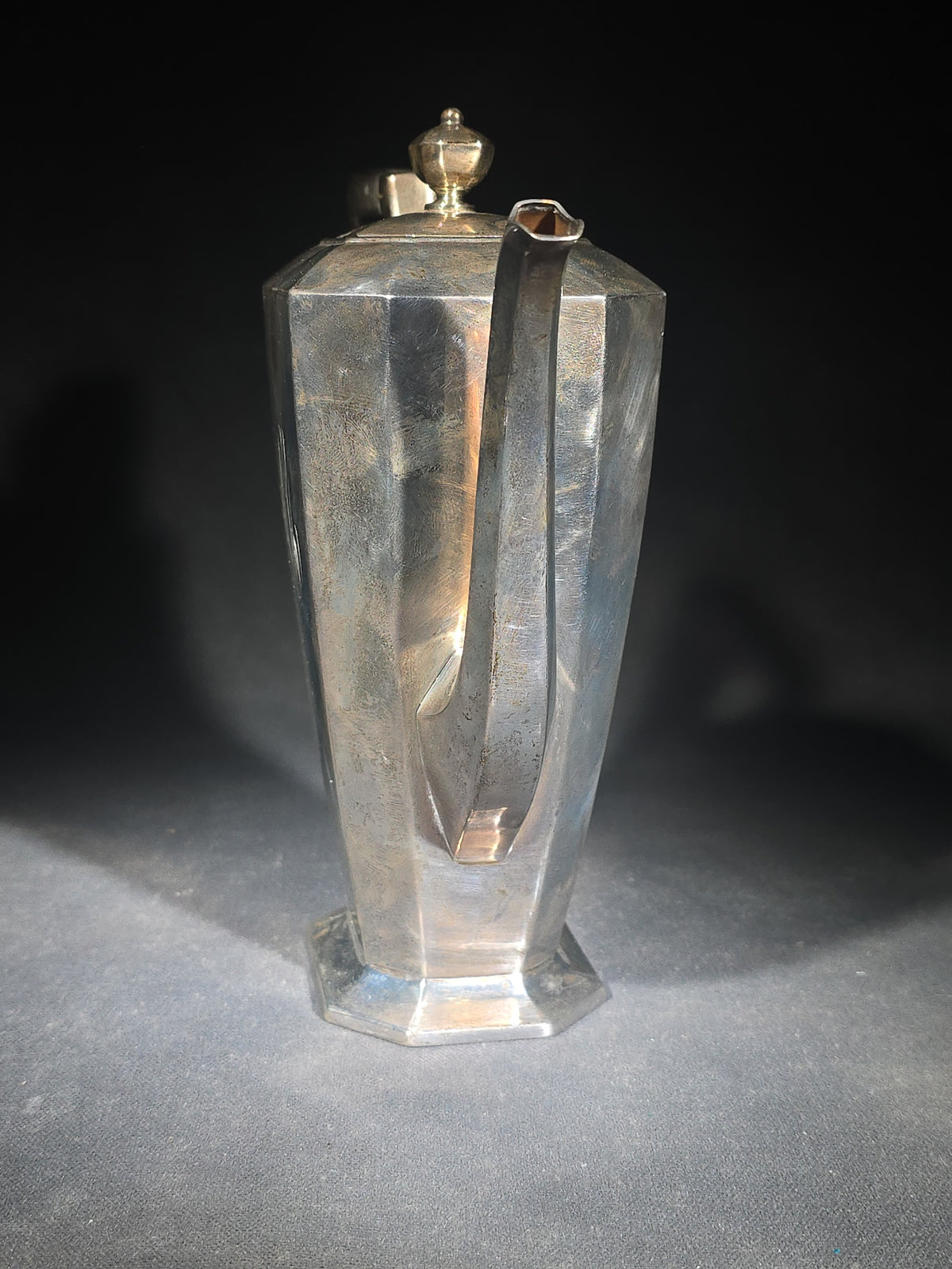 Sterling Silver Monogrammed Coffee Pot with Wooden Handle, Bigelow, Kennard & Co., Boston, Massachusetts