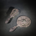 Lot 088 - Antique Sterling Silver Dresser Set with Hand Mirror and Hair Brush, Monogrammed "Janine"