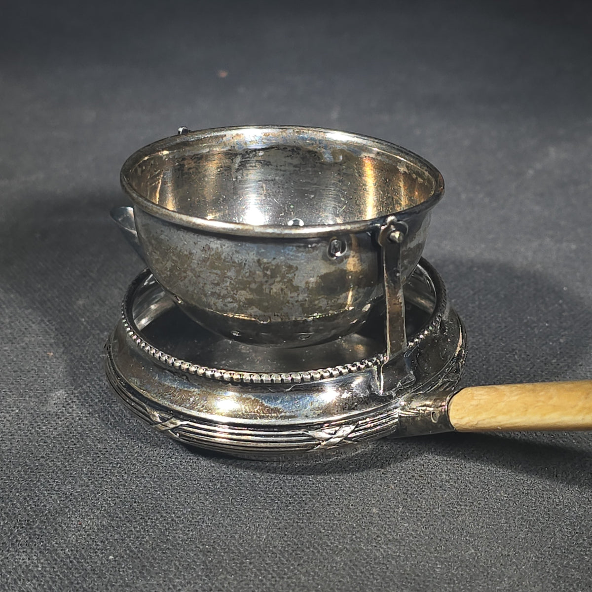 Antique Sterling Silver Tea Strainer with Drip Bowl and Bone Handle, Marked Tiffany & Co., France