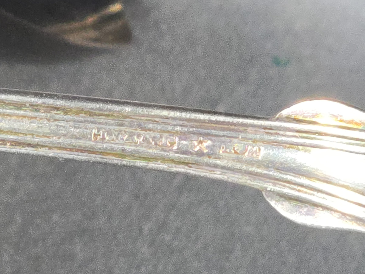 Trio of Antique Sterling Silver Flatware Pieces including Two Fiddle-Thread Tablespoons Monogrammed "P" and a Coffin-End Sauce Ladle Monogrammed "C.A.F."