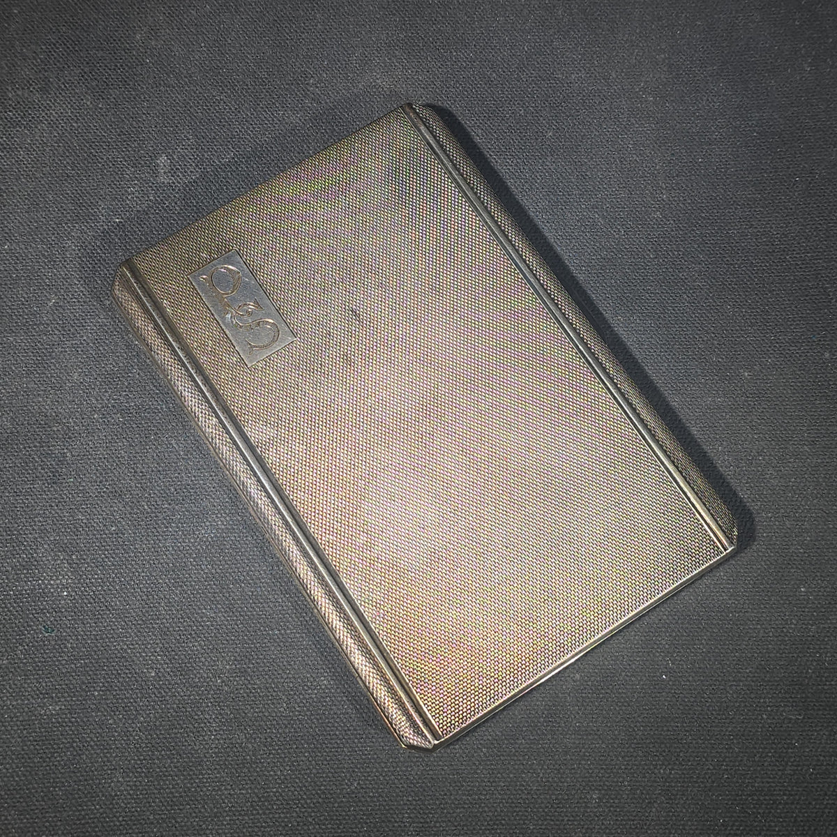 Antique English Sterling Silver Cigarette Case with Gilt Interior, Engine-Turned Barleycorn Pattern, "P S" Monogram, Hallmarked with Lion Passant, Stamped "Importe D'Angleterre" and "Nice"