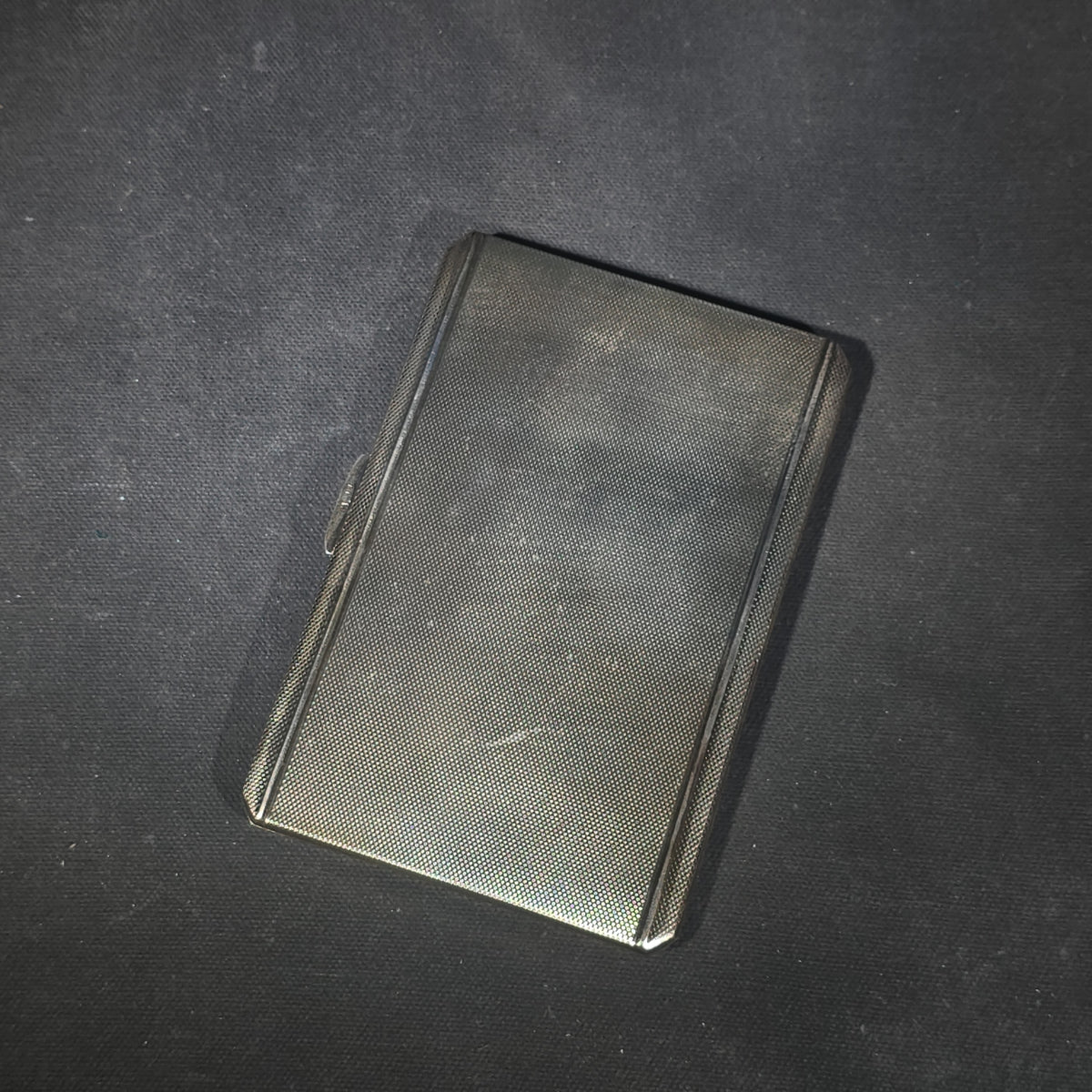 Antique English Sterling Silver Cigarette Case with Gilt Interior, Engine-Turned Barleycorn Pattern, "P S" Monogram, Hallmarked with Lion Passant, Stamped "Importe D'Angleterre" and "Nice"