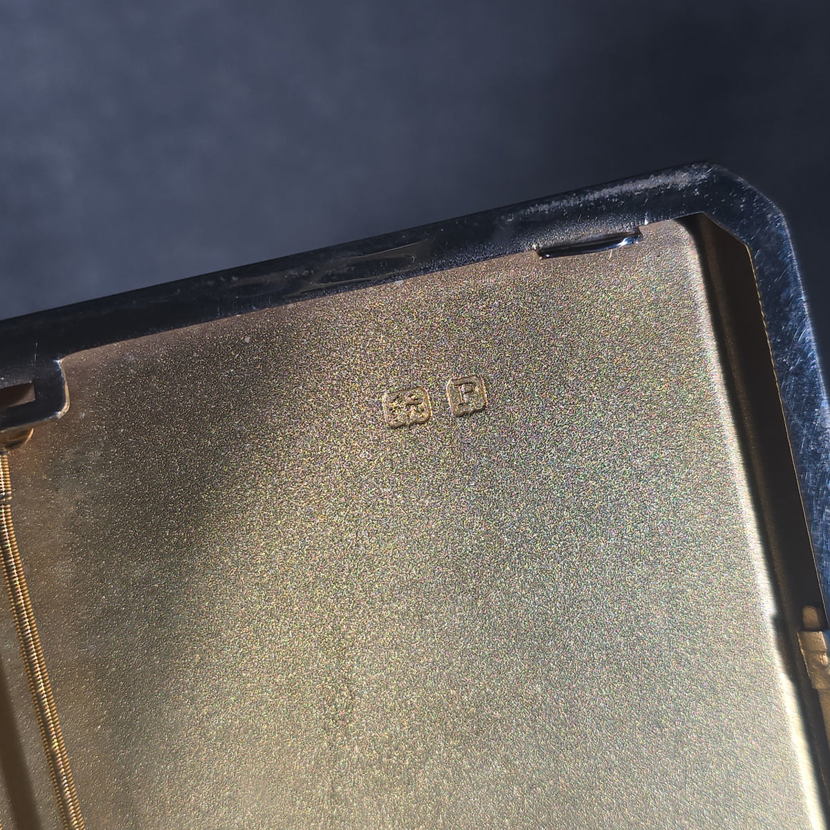Antique English Sterling Silver Cigarette Case with Gilt Interior, Engine-Turned Barleycorn Pattern, "P S" Monogram, Hallmarked with Lion Passant, Stamped "Importe D'Angleterre" and "Nice"
