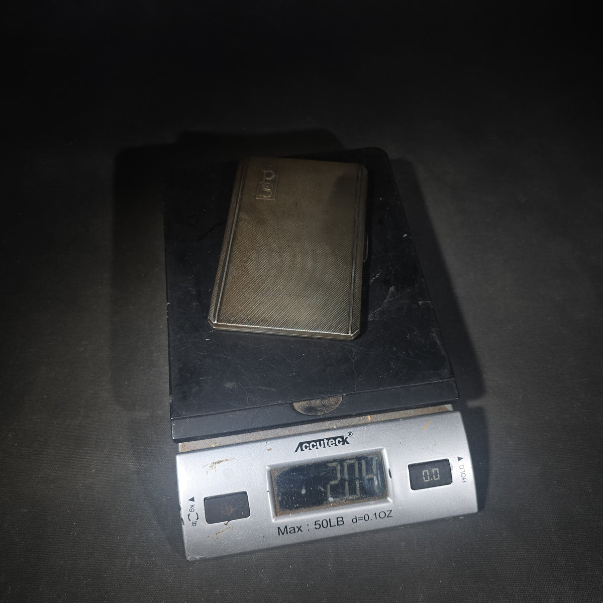 Antique English Sterling Silver Cigarette Case with Gilt Interior, Engine-Turned Barleycorn Pattern, "P S" Monogram, Hallmarked with Lion Passant, Stamped "Importe D'Angleterre" and "Nice"